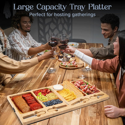 Charcuterie Boards Set - Large Bamboo Cheese Board with Charcuterie Accessories - Wooden Cheese Platter - Foldable Charcuterie Board for House Warming Gifts New Home & Wedding Gifts