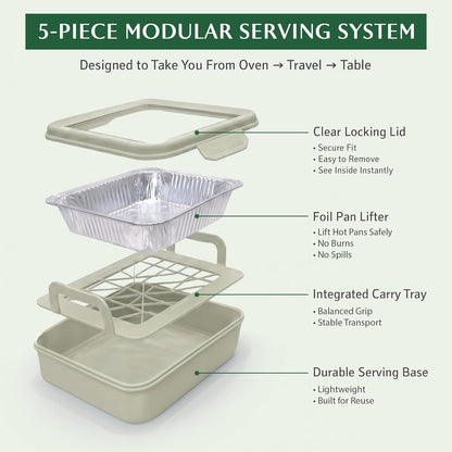 9x13 Pan Carrier with Aluminum Foil Pan – Insulated Food Carrier for Casseroles, Lasagna & Hot/Cold Dishes, Decorative Tabletop Serving Container with Lid for Parties, BBQ, Catering, Travel & Potlucks