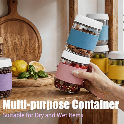 16 oz (6 Pack) Overnight Oats Containers with Airtight Lids and Silicone Sleeves, Leakproof Glass Meal Prep Containers, Wide Mouth Cookie Jars for Yogurt Chia Salad Smoothies Snacks