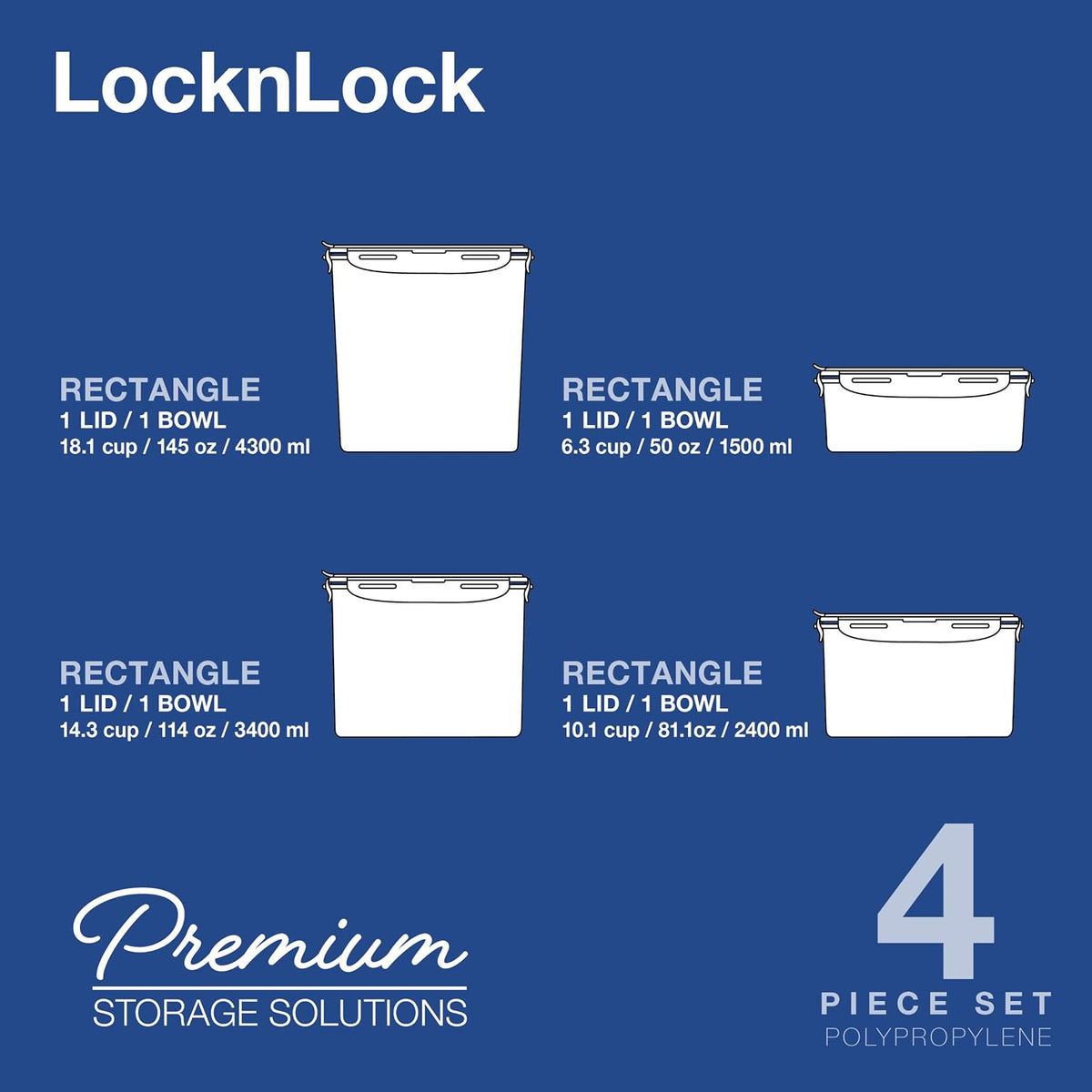 Lock & Lock Easy Essentials Food Storage Bin Set for Pasta, Flour, Sugar/Airtight Container Lids/BPA-Free/Dishwasher Safe, 8 Piece - Clear