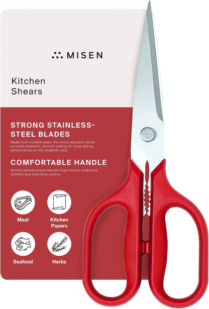 Misen Heavy Duty Kitchen Shears - Stainless Steel, Versatile and Easy Clean Scissors for Meat, Herbs and Veggies - Ambidextrous Comfort Handle - Professional Grade - Black