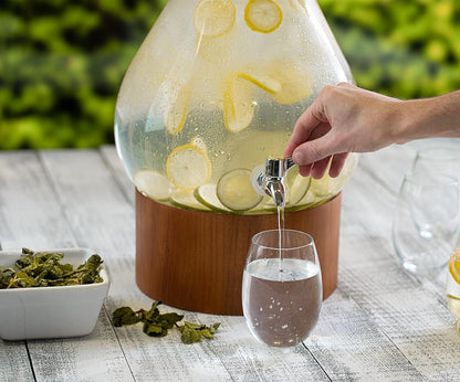 3 Gallon Glass Drink Dispenser with Metal Stand & Lid – Hammered Beverage Dispenser with Leakproof Spigot, Wide Mouth for Easy Fill – Ideal for Parties, Lemonade, Iced Tea, Sangria & More