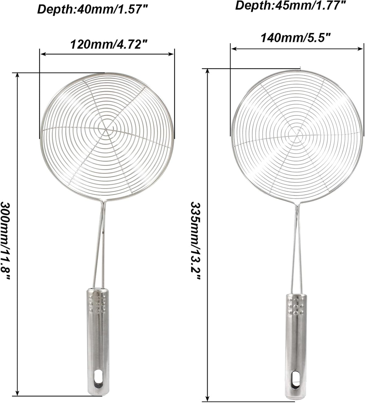 5.5" Stainless Steel Spider Strainer Skimmer Pasta Strainer Spoon for Frying and Cooking, Asian Strainer Ladle with Long Handle, 12.8" Long