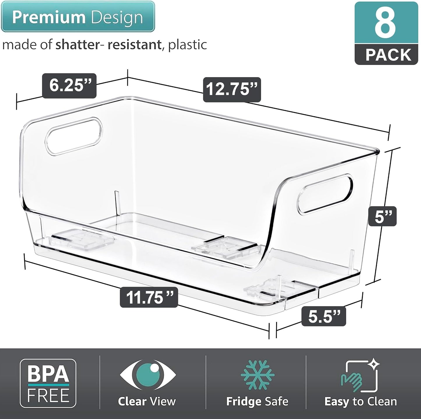 Sorbus Stackable Storage Bins Open Front - Clear Stackable Storage Bins - Pantry Bins for Storage and Organization - Acrylic Stackable Bins for Kitchen - Clear Pantry Organizer Bins (Medium 2 Pack)