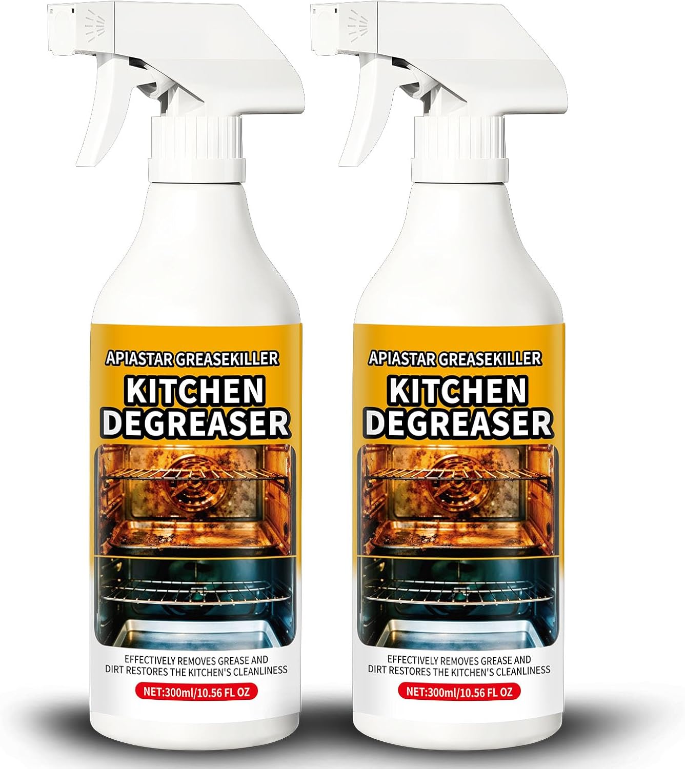 Apiastar Greasekiller Spray, 300ml Apiastar Grease Killer for Grill, Greasekiller Spray Grill Cleaner, Heavy Duty Degreaser, Multi-Use for Grills, Oven, Air Fryer, Home & Commercial Kitchen (2PCS)
