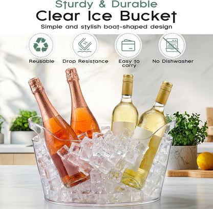 2 Pack 6.5l Ice Bucket for Party, Clear Plastic Champagne Cooler with Ice Scoop & Metal Bottle Opener, Large Portable Drink Beverage Tub for Beer & Mimosa Bar Supplies