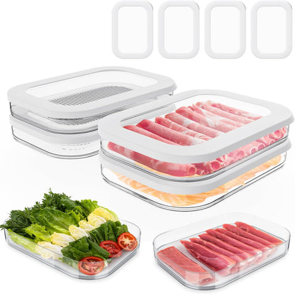 Cecnamt Stackable Deli Meat Container with Drainage Groove and Silicone Lid, Clear Refrigerator Storage Containers for Lunch Meats, Cold Cuts, Bacon, Cheese, BPA Free - 3 Layer