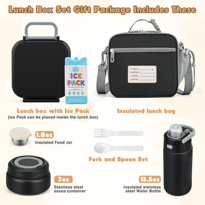 Bento Lunch Box for Kids with 7oz Soup Thermo,Insulated Stainless Steel Kids Water Bottle with Straw and Insulated Lunch Bag,Leak-Proof Lunch Food Container with Ice Pack for School (Purple-Mermaid)