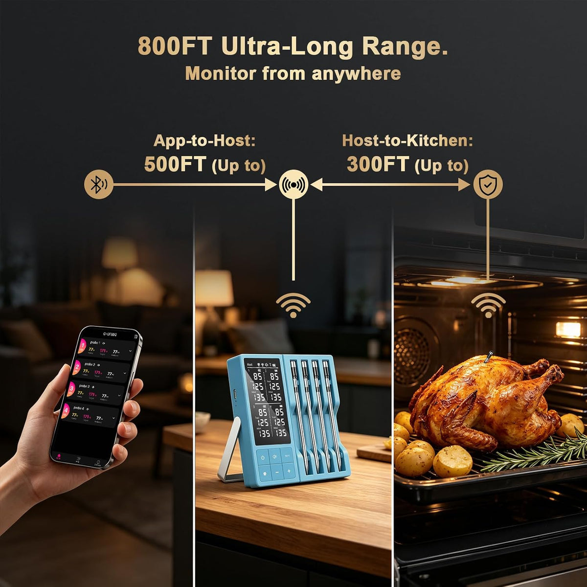 800FT Wireless Meat Thermometer Digital for Grill Smoker BBQ
