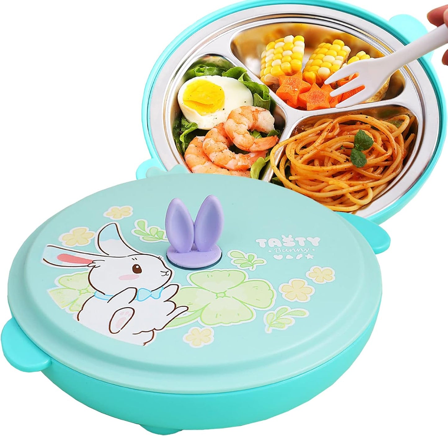 3 Compartment Portion Plate with Lid Heat Insulate Dinner Plate for Adults - Portion Control Divided Plates Tray 304 Stainless Steel Camping Plate