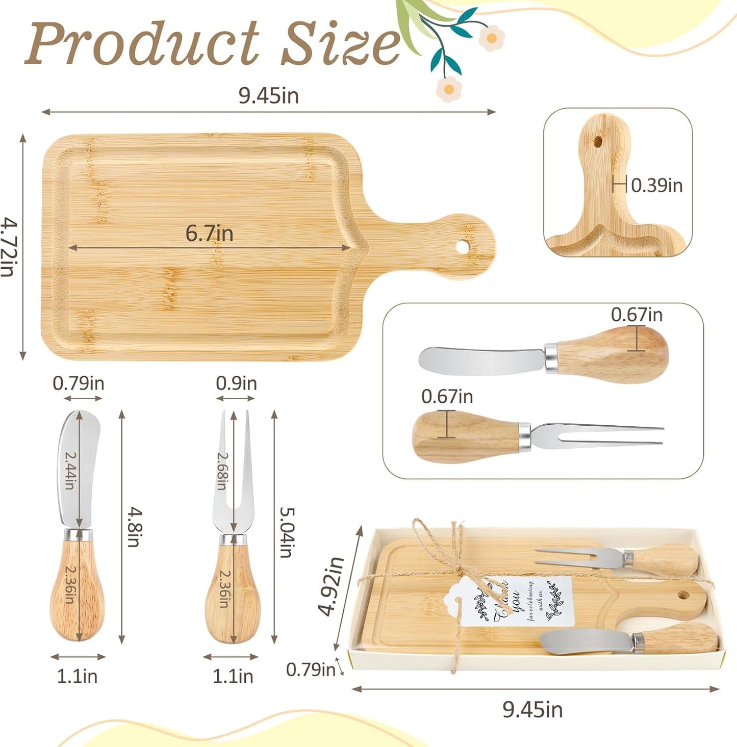 2 Sets Baby Shower Game Prizes for Winners, Bridal Shower Prizes for Guests, Cheese Board Gift Sets with Wood Mini Charcuterie Boards, Knives, Forks, Thank You Card & Gift Box