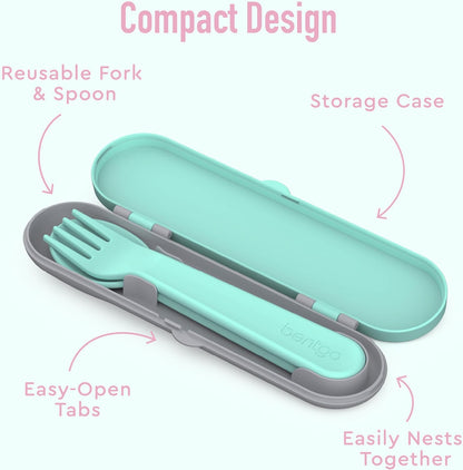 Bentgo Kids Utensil Set - Reusable Plastic Fork, Spoon & Storage Case - BPA-Free Materials, Easy-Grip Handles, Dishwasher Safe - Ideal for School Lunch, Travel, & Outdoors (Shark)