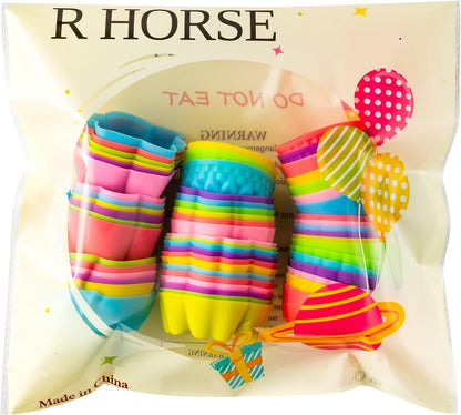 R HORSE Mini Silicone Cupcake Liners Molds - 60Pcs 2 Inch Muticolor Floral Shaped Baking Cups, Reusable Non-Stick Cupcake Wrappers Muffin Baking Liners for Oven Microwave Dishwasher Safe