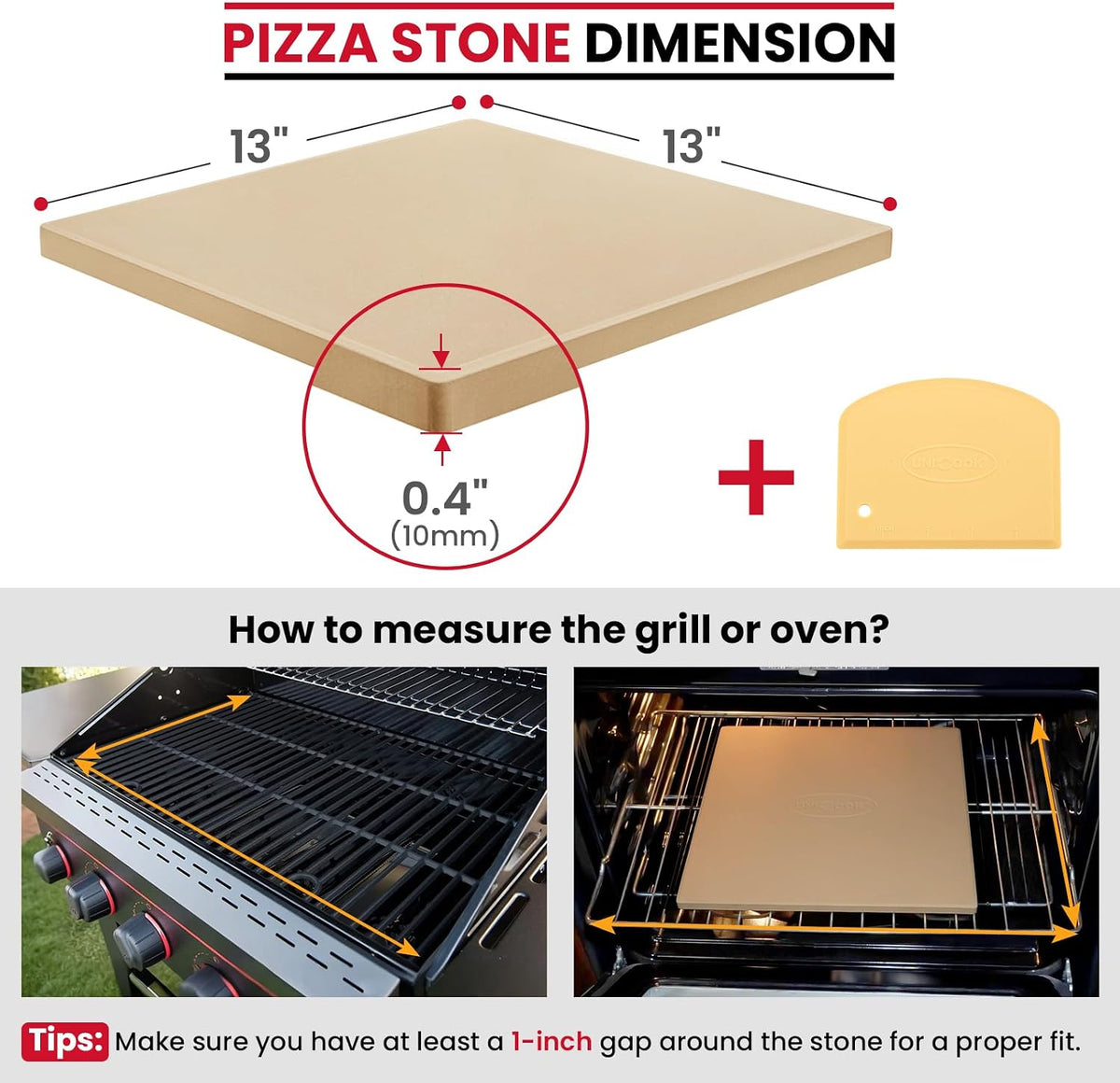 Unicook Pizza Stone for Oven Grill, 12" x 11" Rectangular Cordierite Stone