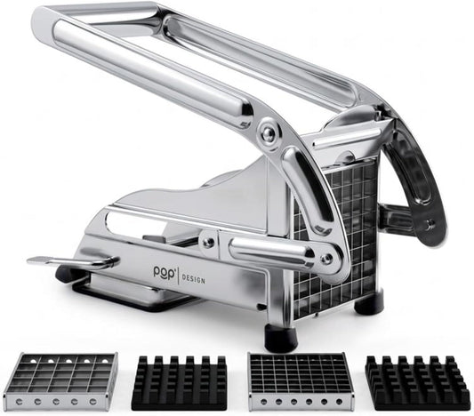 French Fry Cutter, Dishwasher Safe Stainless Steel Potato & Vegetable Slicer, 2 Blade Sizes (1/2" & 3/8"), Suction Base, Lifetime Blade Replacement Warranty, Perfect for Air Fryer & Deep Fryer by POP