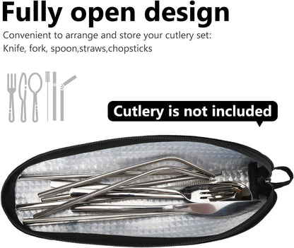 Aosbos Travel Utensil Sets Carrying Case Portable Cutlery Set Pouch Reusable Silverware Set Bag Stainless Steel Straws Pouch Chopsticks Knife Fork and Spoon Holder for Work Bento Box Lunch Bag, Grey