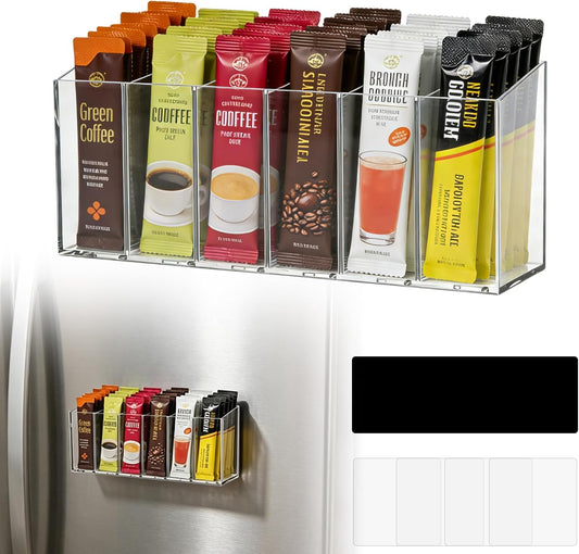 Water drink Packet Holder, Drink Packet Organizer, Water Flavor Packet Storage Container, Acrylic Water Flavor Storage Basket with Removable Dividers for Storage Bins for Refrigerator Bins Cabinets