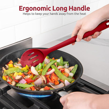 600ºF Heat Resistant Silicone Spoons: U-Taste 13.3in Solid & Slotted Kitchen Cooking Tool, Nonstick Long Rubber Utensil, Sturdy for Mixing, Serving, Stirring, Frying, Basting (Aqua Sky, 2PCS)