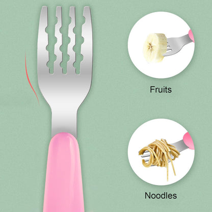 VANRA 2 Pieces Toddler Fork and Spoon Set with Travel Case 18/8 Stainless Steel Toddler Utensils Kids Silverware Children Flatware Child Cutlery Set for School Lunch Box (Blue)