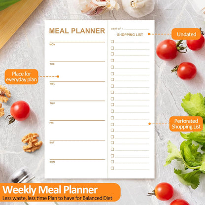 Weekly Meal Planner Magnetic, 2 Pack Undated Tear-off Sheets Meal Planning Notepad, Magnetic Meal Planner for Refrigerator, Grocery List