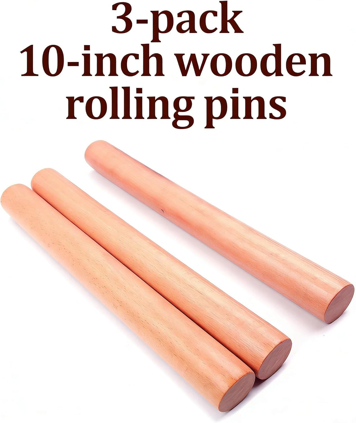 Wooden Rolling Pins, 3-Pack 10-Inch Classic Baking Tools for Dough
