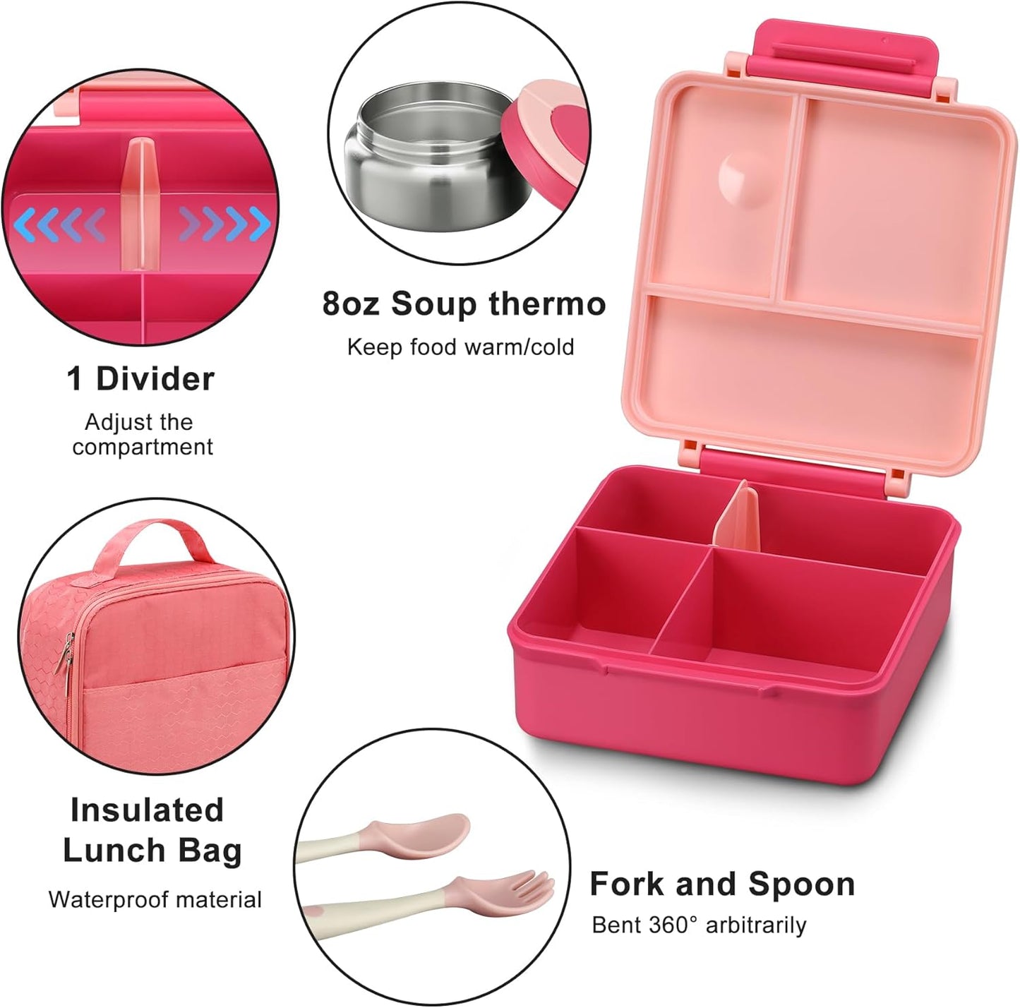 Itslife Bento Lunch Box for Kids with 8oz Soup Thermo&Lunch Bag, Leak-Proof Lunch Food Containers with 4 Compartment, Hot Food Insulated Food Jar for Kids School (Green)