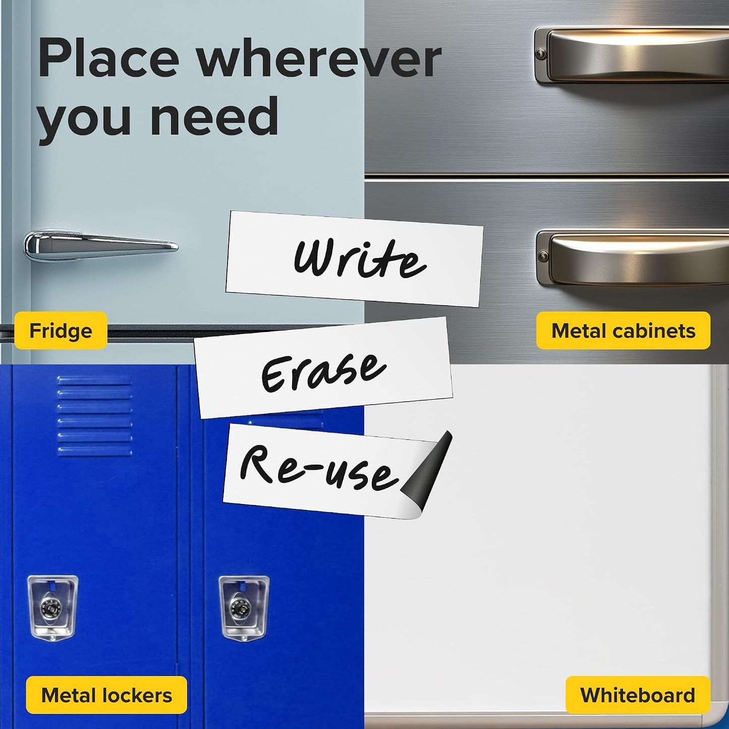 Dry Erase Magnetic Labels - Reusable Sticky Notes - Notepads for Refrigerator - Dry Erase Magnet Sheets - Blank Magnet Stickers to Write On - Magnets for Whiteboard Classroom Fridge