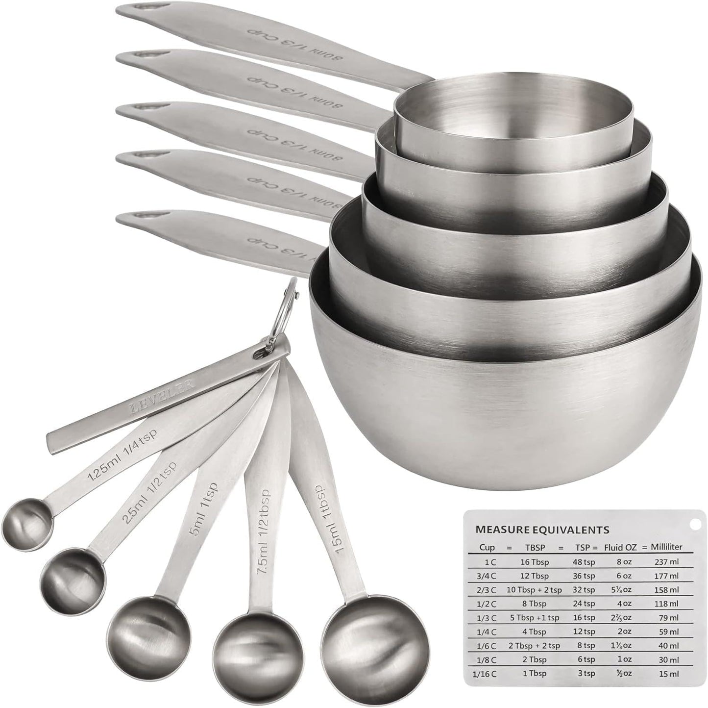 Measuring Cups and Spoons Set, 12 Pieces Stainless Steel Measuring Cup Set, Metal Copper Measuring Cups Spoons, Dry & Liquid Kitchen Measure Cup Spoon & Leveler & Measure Equivalents