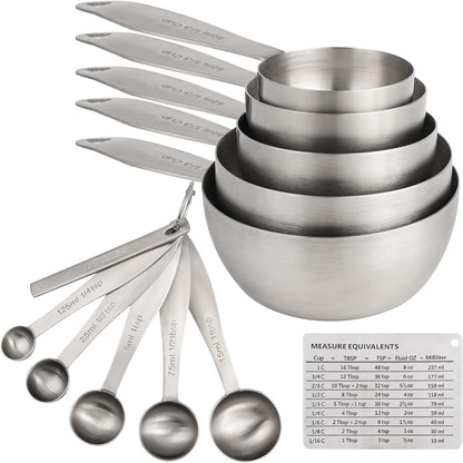 Measuring Cups and Spoons Set, 12 Pieces Stainless Steel Measuring Cup Set, Metal Copper Measuring Cups Spoons, Dry & Liquid Kitchen Measure Cup Spoon & Leveler & Measure Equivalents