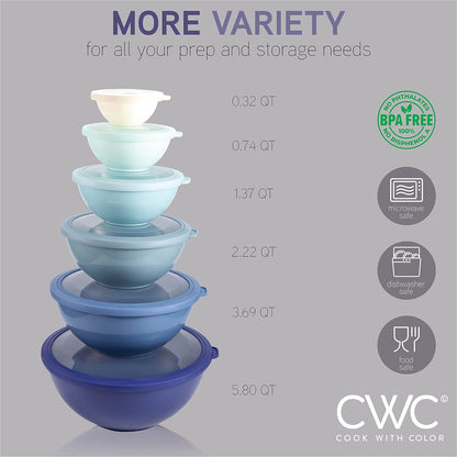 COOK WITH COLOR Mixing Bowls with Lids - 12 Piece Plastic Nesting Bowls Set includes 6 Prep Bowls and 6 Lids, Microwave Safe Mixing Bowl Set, Pink Embossed - Colors B