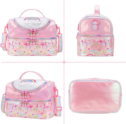 RHCPFOVR Kids Lunch Bag - Double - Decker Cooler Insulated Lunch Box for Boys Girls,Washable Lunch Bag with Strap and Reusable Toddler Lunchbox for School and Daycare