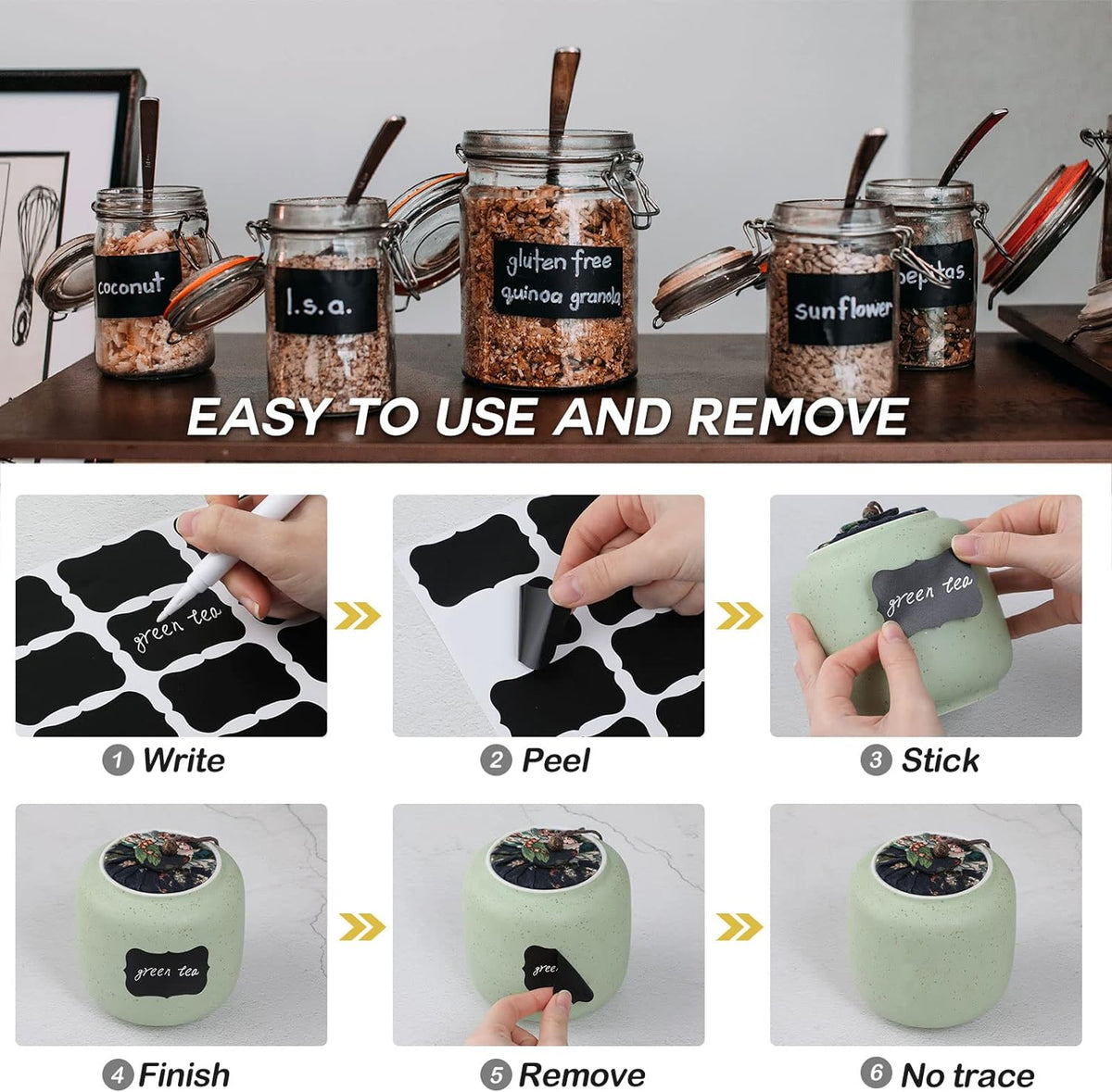 Hianjoo 218 PCS Chalkboard Labels with 4 Pens, Erasable and Reusable Waterproof Blackboard Stickers Label for Decorating Mason Jars, Pantry, Home and Office, Scrapbooking