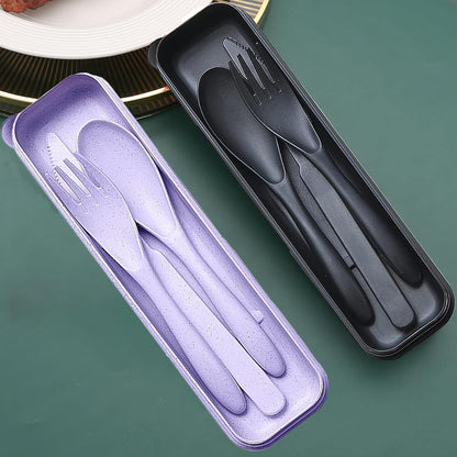 Reusable Travel Utensils Set with Case, 2 Sets Wheat Straw Portable Plastic Fork Spoons Knife Cutlery, Camping Eco-Friendly BPA Free Tableware for Kids Adults Work Picnic or Daily Use (Pink)