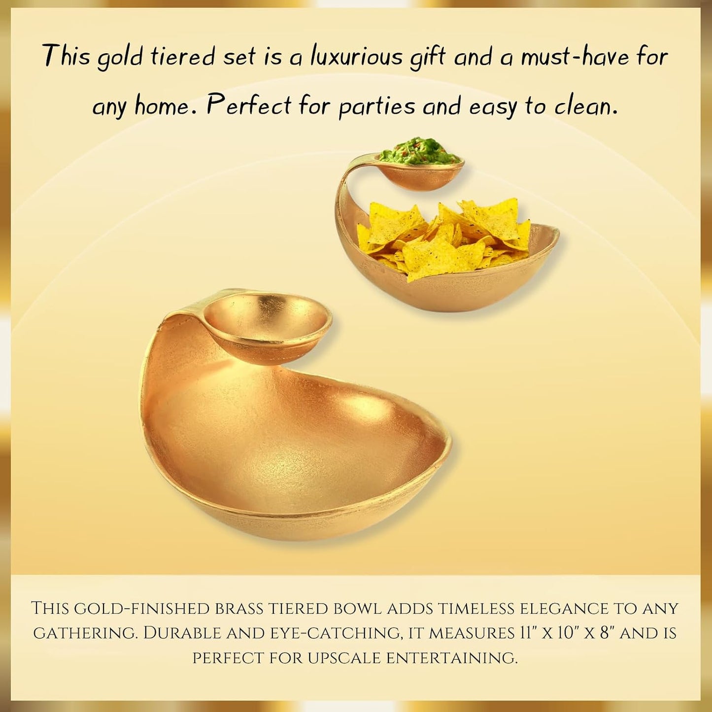 9 Cluster Decorative Bowls Bright Gold Brass Snack Tray Bowl Chip & Dip Serving Piece Strong Brass Centerpiece Beautiful Room Accent & Entertaining Parties Home Decor Wedding Gifts 22 Inch Decorative