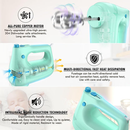 GUALIU Electric Hand Mixer, 304*(2* Beaters, 2* Dough Hooks), (1* Storage Bag) Handheld Mixer for Baking Cakes, Eggs, Cream Food Mixers, Turbo Boost /5 Speed Kitchen Blender PINK