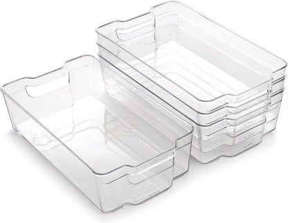 BINO | Stackable Storage Bins, Small - 4 Pack | The Stacker Collection | Clear Plastic Storage Bins | Organization and Storage Containers for Pantry & Fridge | Multi-Use Organizer Bins | BPA-Free