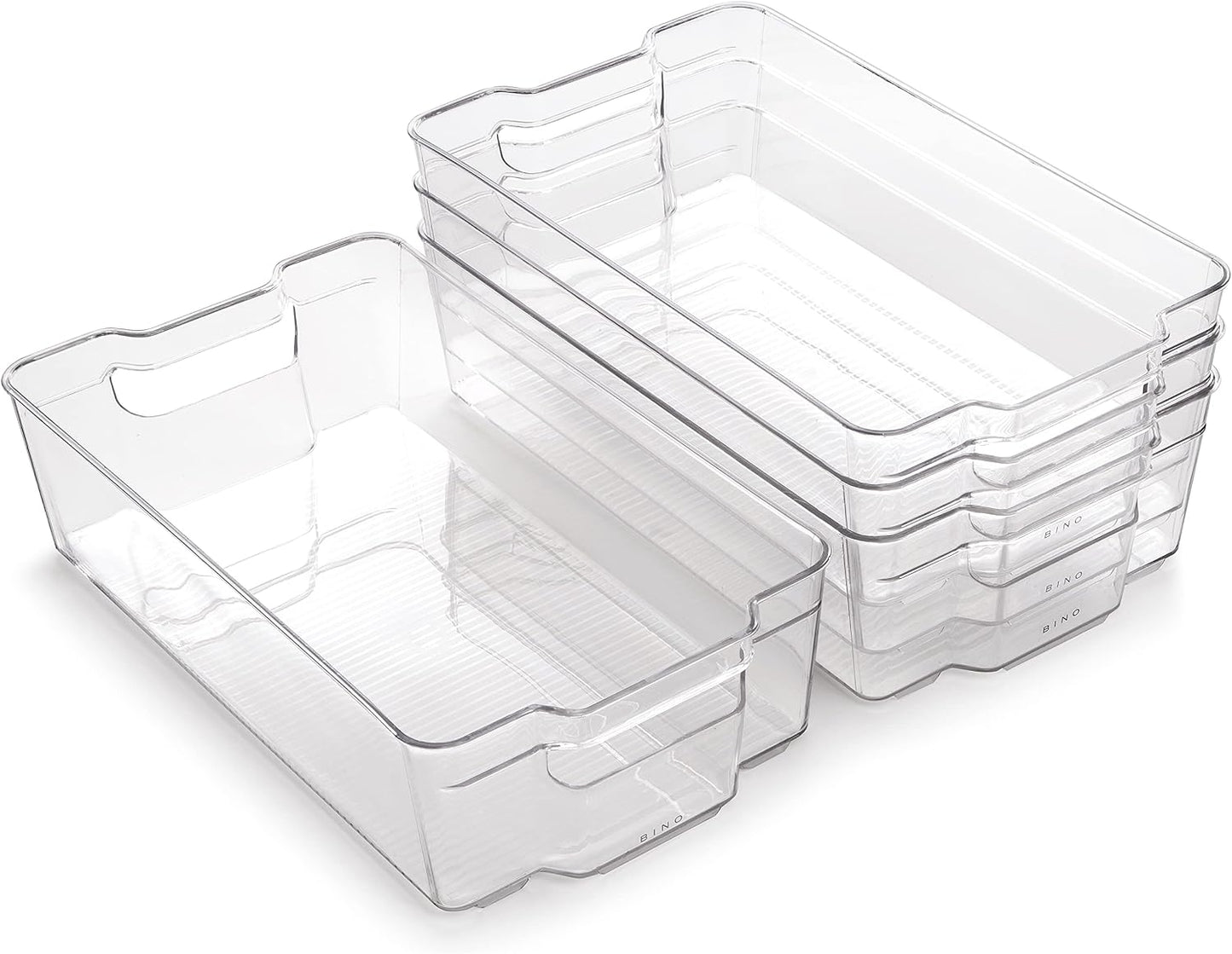 BINO | Stackable Storage Bins, Small - 4 Pack | The Stacker Collection | Clear Plastic Storage Bins | Organization and Storage Containers for Pantry & Fridge | Multi-Use Organizer Bins | BPA-Free