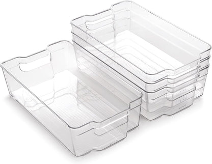 BINO | Stackable Storage Bins, Small - 4 Pack | The Stacker Collection | Clear Plastic Storage Bins | Organization and Storage Containers for Pantry & Fridge | Multi-Use Organizer Bins | BPA-Free