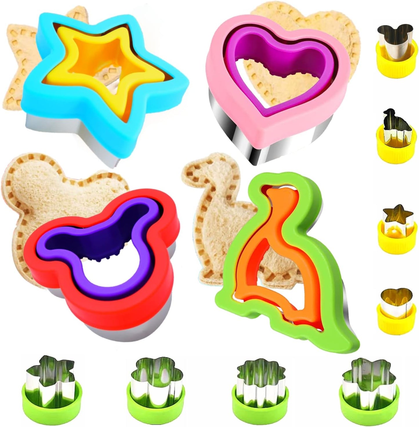 BANIC Uncrustable Sandwich Cutter, 43 Pcs Sandwich Cutter and Sealer, Crustless Sandwich Cutter Heart Star Unicorn Dino Butterfly etc, Lunch & Bento Box Accessories with Storage Container