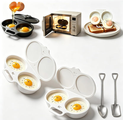 2027 Dual Cavity Microwave Egg Poacher With Lid & Handle，Black*2