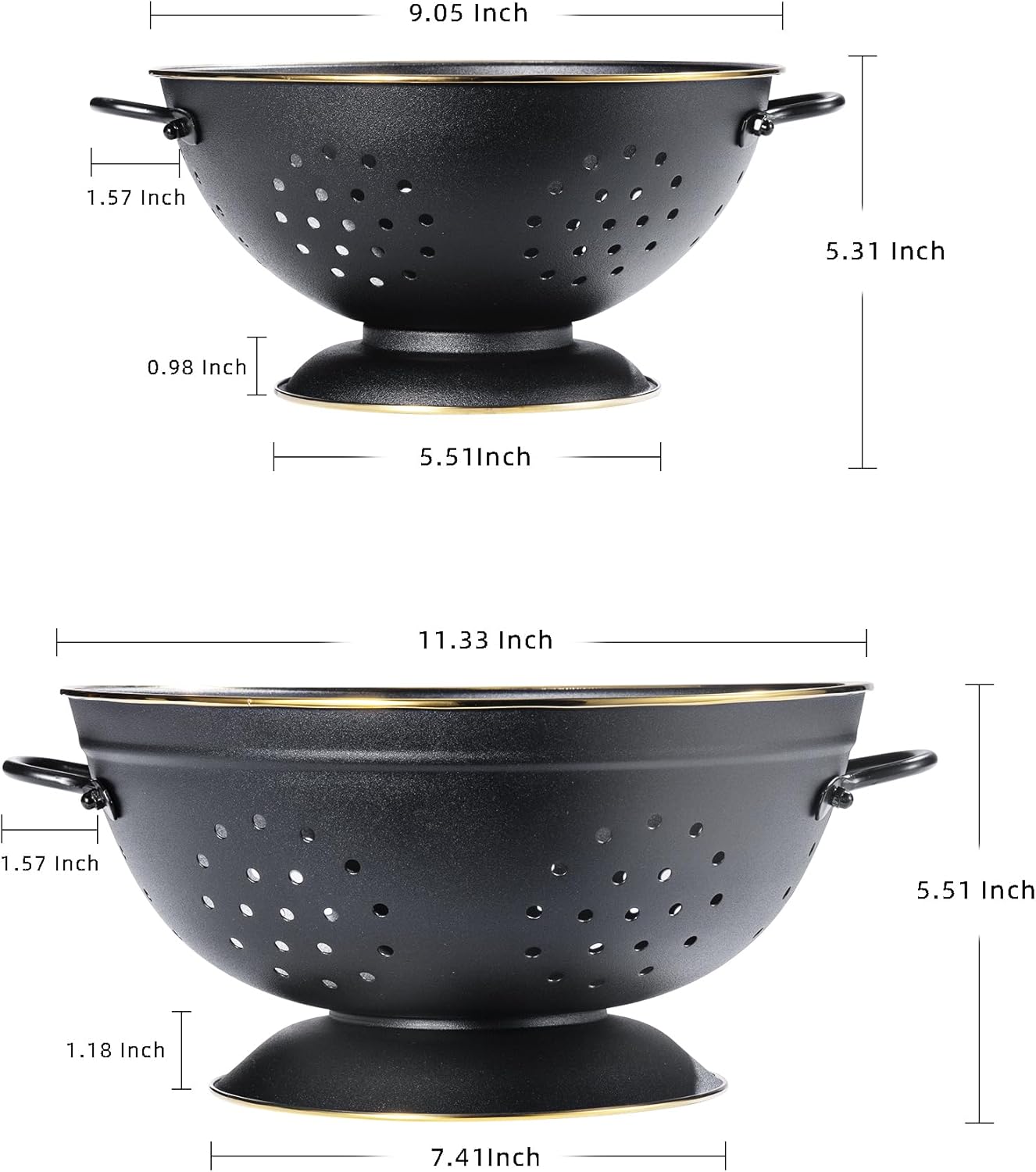 Metal Colander Set of 2, Strainer Basket with Handles 3.5 & 5 Qt Powder Coated Self-draining Solid Ring Base Metal Large Kitchen Colander Bowel for Pasta Vegetable Fruit (PINK)