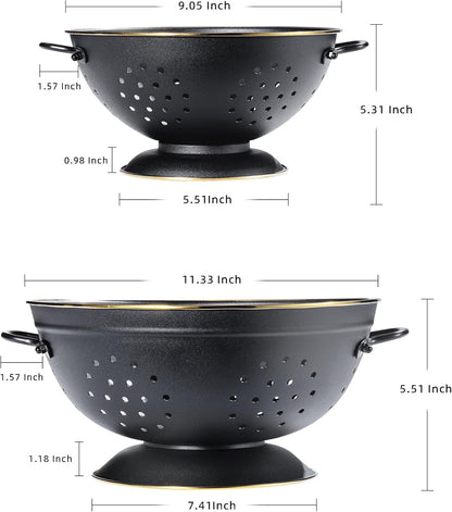 Metal Colander Set of 2, Strainer Basket with Handles 3.5 & 5 Qt Powder Coated Self-draining Solid Ring Base Metal Large Kitchen Colander Bowel for Pasta Vegetable Fruit (PINK)