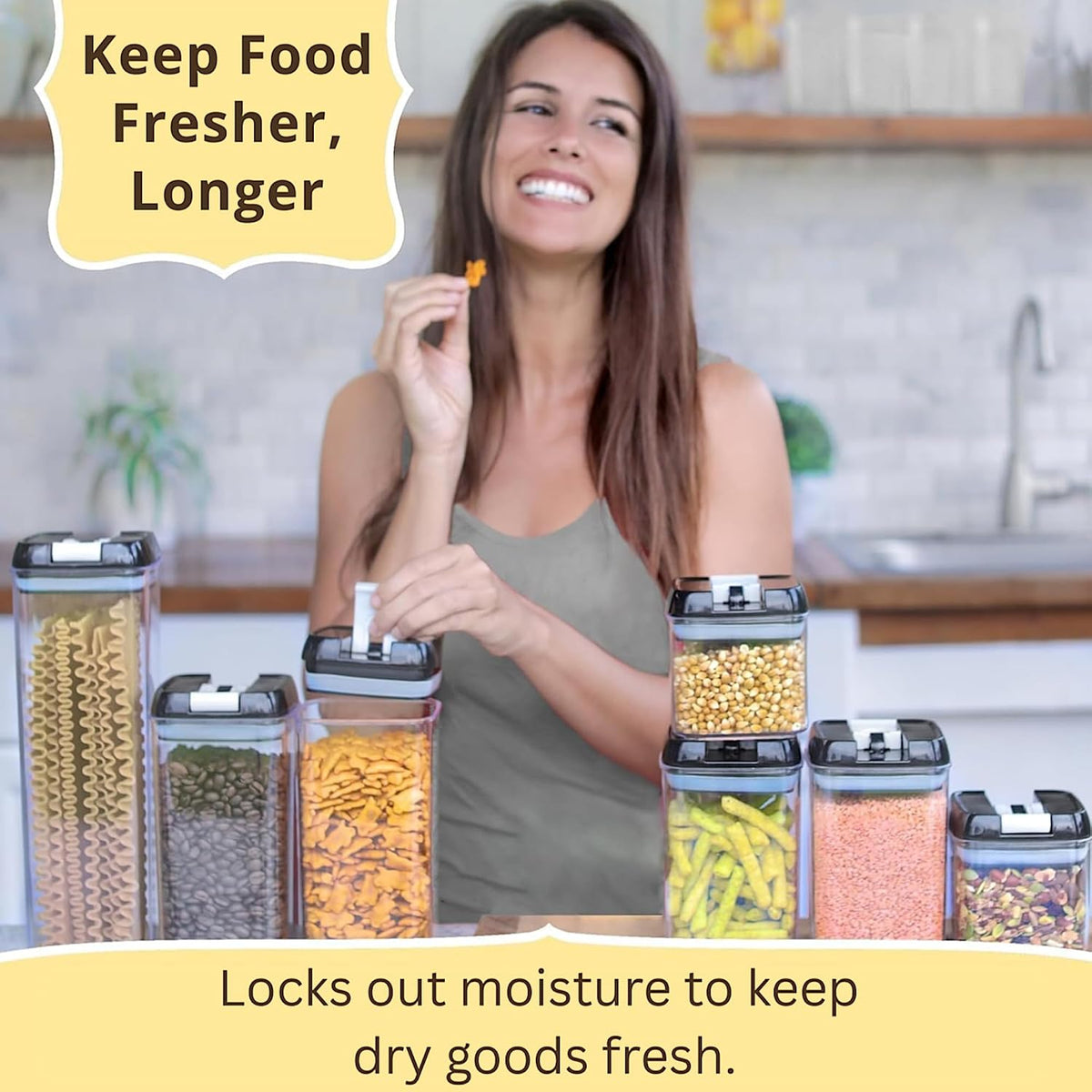 Simply Gourmet Airtight Flour and Sugar Containers with Lids – 3 Piece Kitchen Pantry Organization Set, BPA-Free Clear Plastic, Stackable Canisters for Baking Ingredients, Rice, Snacks, Cereal