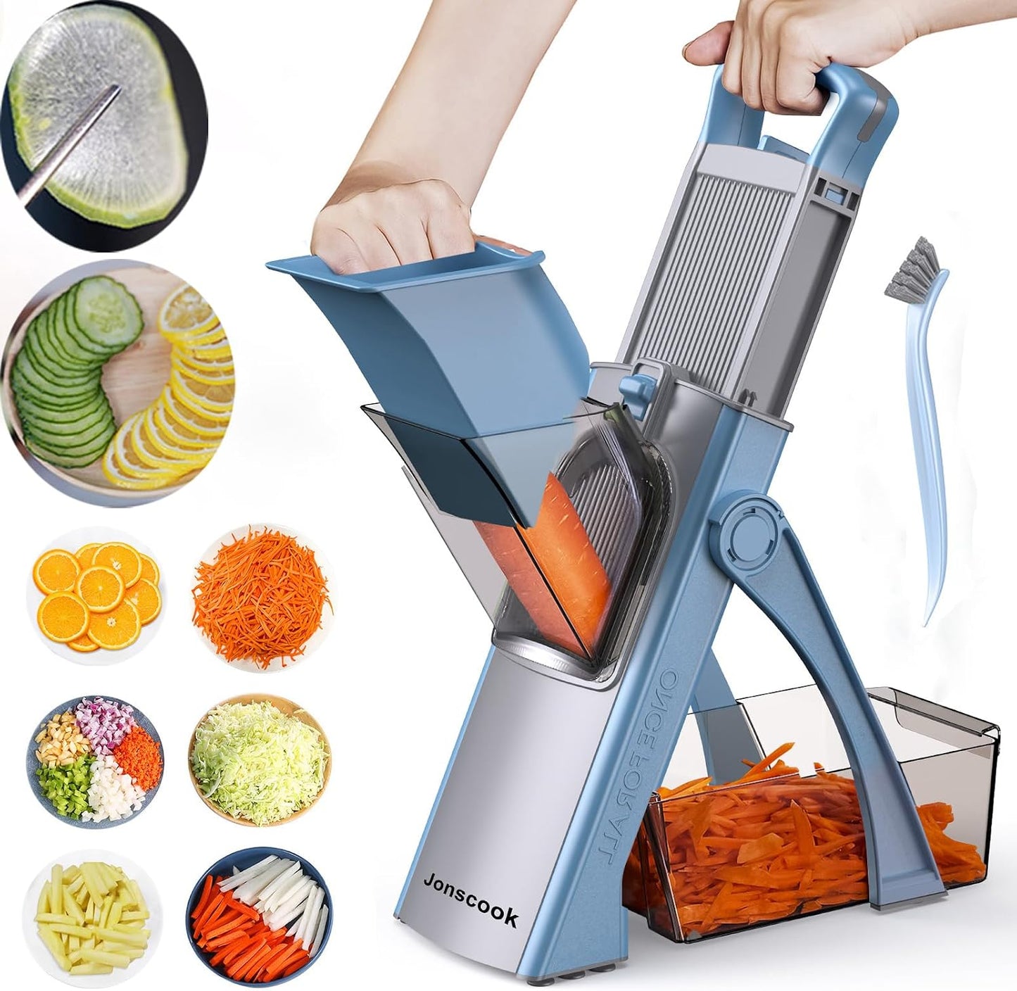 Jonscook All-in-1 Update Safe Mandoline Slicer for Kitchen, Food Chopper with Container, Thickness Adjustable Vegetable Chopper, Potato French Fry Cutter Tomato Apple Slicer Onion (BlackKnight)
