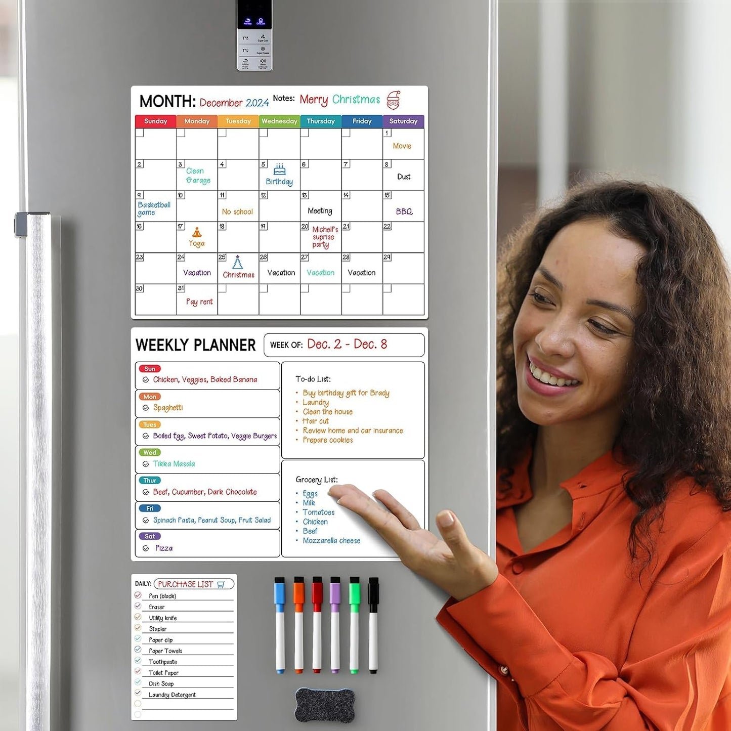 LANDNEOO Magnetic Dry Erase Calendar for Refrigerator, 3 Pack-Monthly, Weekly, Daily Magnet Fridge Whiteboard Planner for Chore Chart, Menu, To Do List, 14"X11", w/ 6 Markers, Style 2