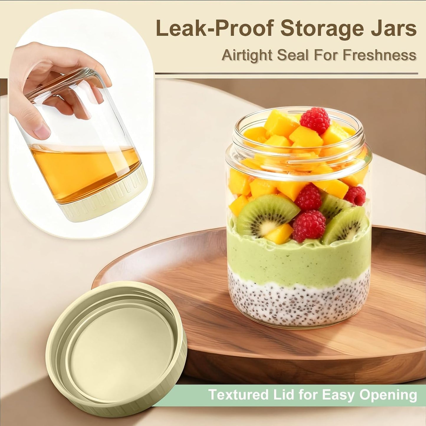 Overnight Oats Containers with Lids, 10oz Wide Mouth Mason Jars with Lids, 9 Pack Glass Jars with Airtight lid for Chia Pudding Yogurt Salad, Meal Prer Oatmeal Jars, Pink