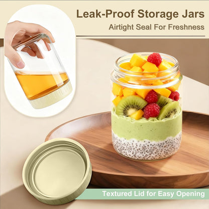 Overnight Oats Containers with Lids, 10oz Wide Mouth Mason Jars with Lids, 9 Pack Glass Jars with Airtight lid for Chia Pudding Yogurt Salad, Meal Prer Oatmeal Jars, Pink