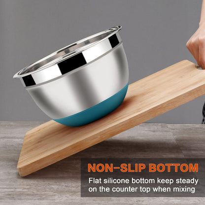 LIANYU Stainless Steel Mixing Bowls Sets of 6, Large 7, 3.5, 2.5, 2, 1.5, 1QT Size with Transparent Airtight Lids, Metal Nesting Serving Bowl Sets for Home Kitchen, Dishwasher & Freezer Safe, Black