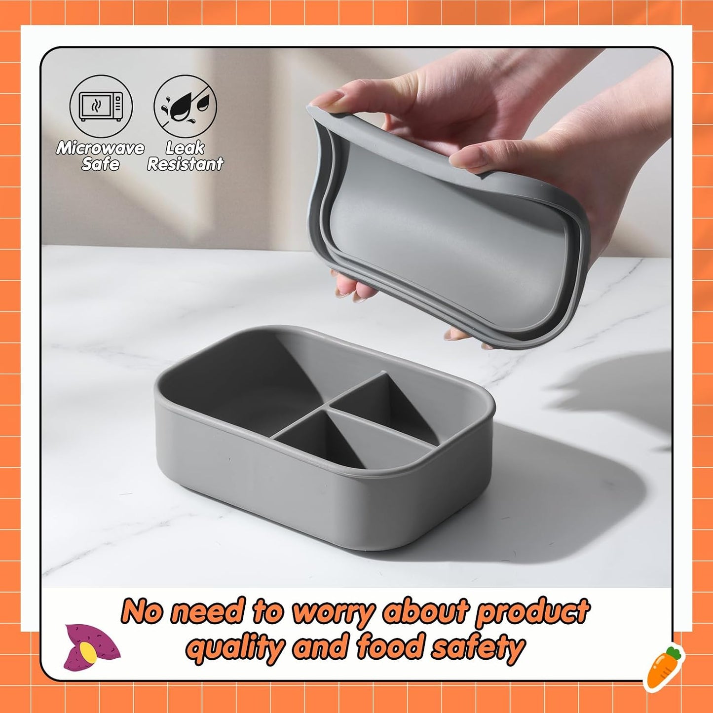 Layhit 4 Pcs Silicone Bento Box for Adults, 27 oz Bento Lunch Container Reusable 3 Compartment Lunchable Food Container for Women Men, Leak Proof Microwave Dishwasher Freezer Safe (Cool Colors)