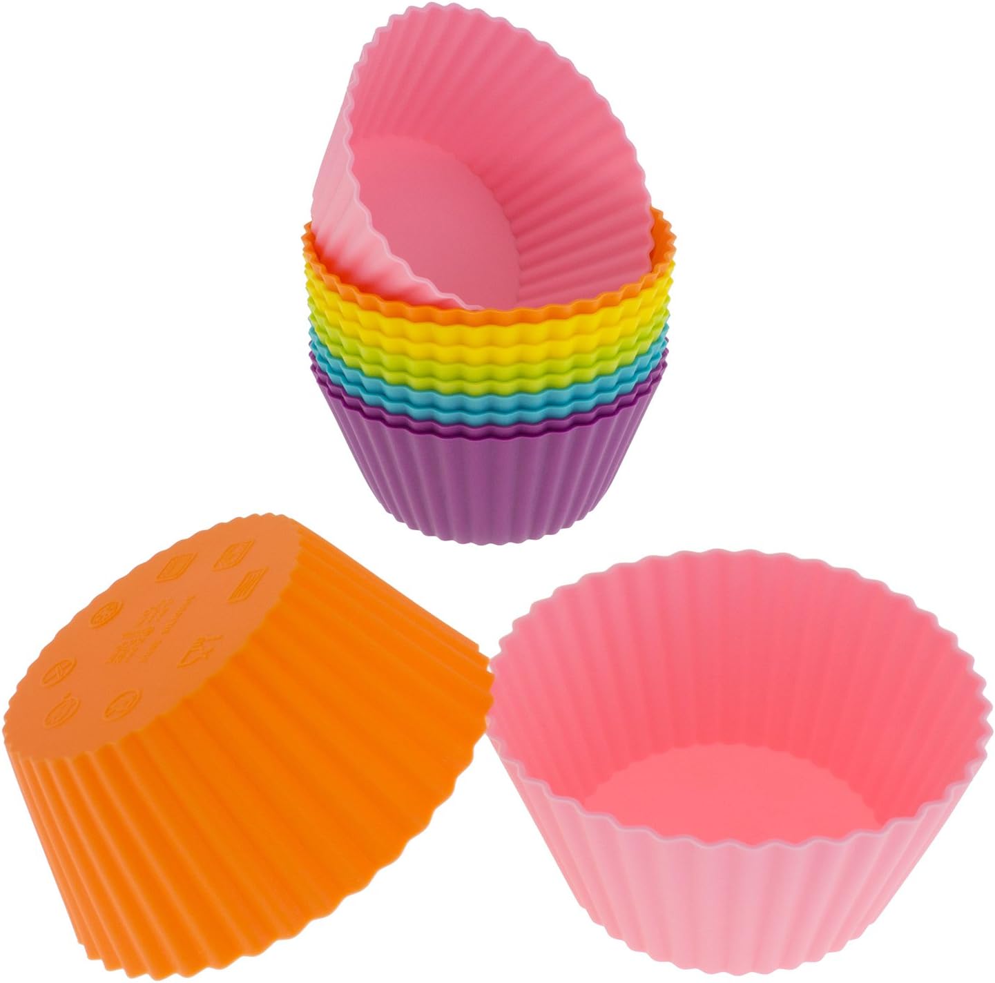 Freshware Cupcake Liners, Pack of 12 Silicone Muffin Cups, 3 Inch Baking Cups, Reusable & Non-stick Cupcake Liners for Party Halloween Christmas, Flower
